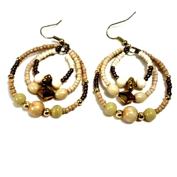 2/$30 Gold tone Hoop Colorful Beaded Drop Dangle Earrings, Women's Fashion 2.25" - Picture 1 of 9